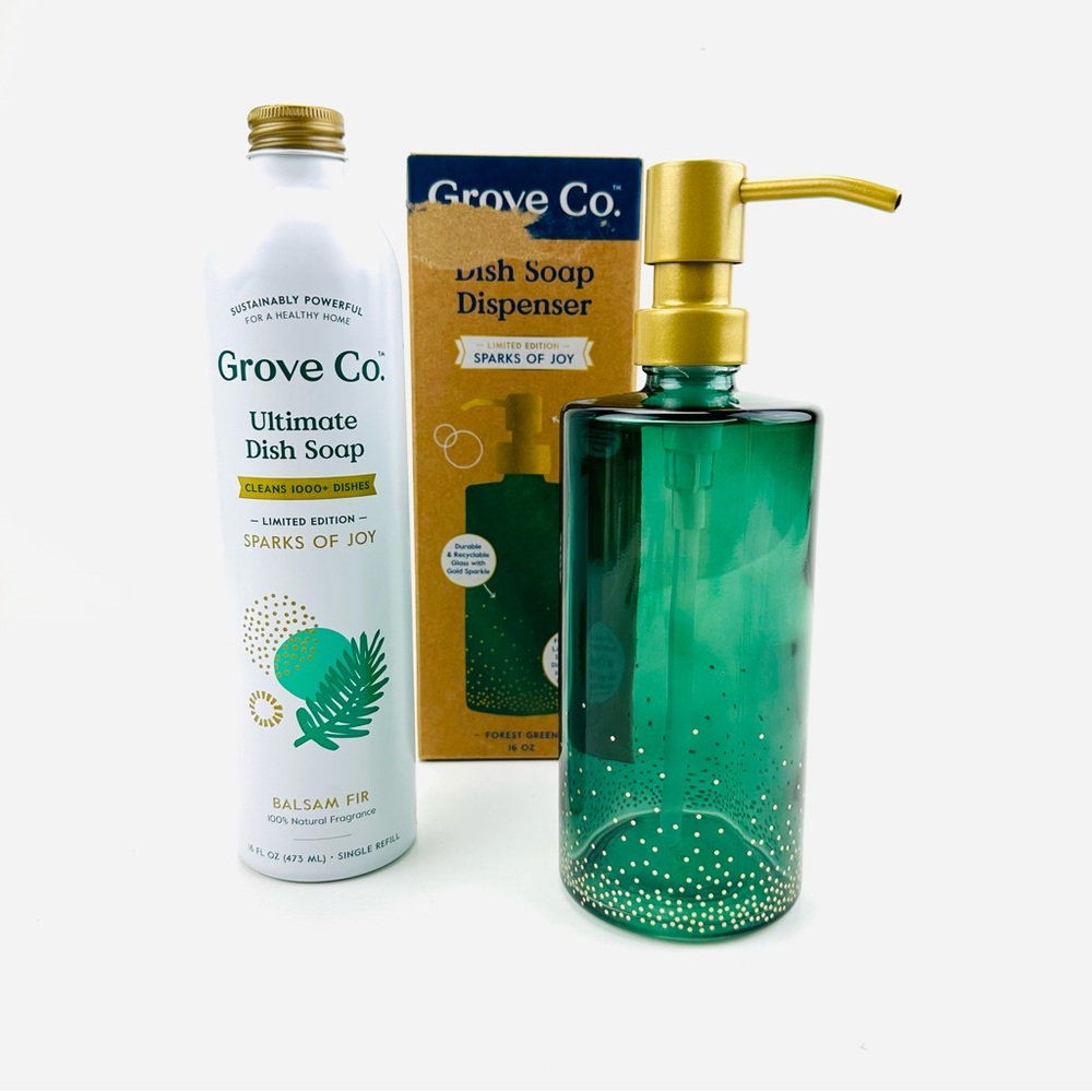 GROVE CO. Limited Ed Balsam Fir Sinkside Cheer Set Glass Dispenser Refill Green